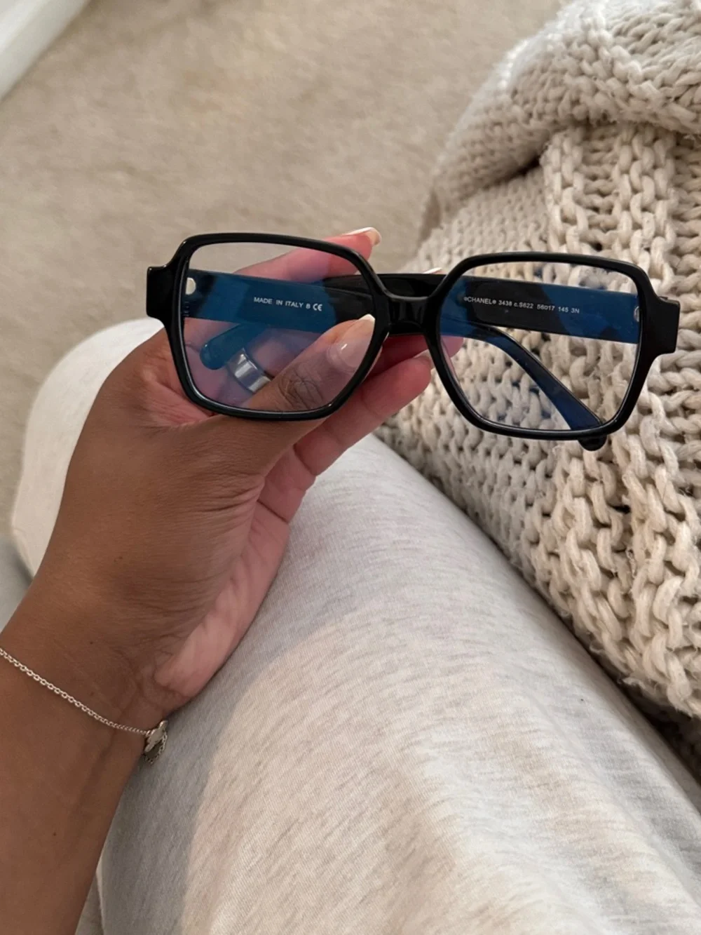 Black Square Frame Blue-Tinted Lenses Eyeglasses